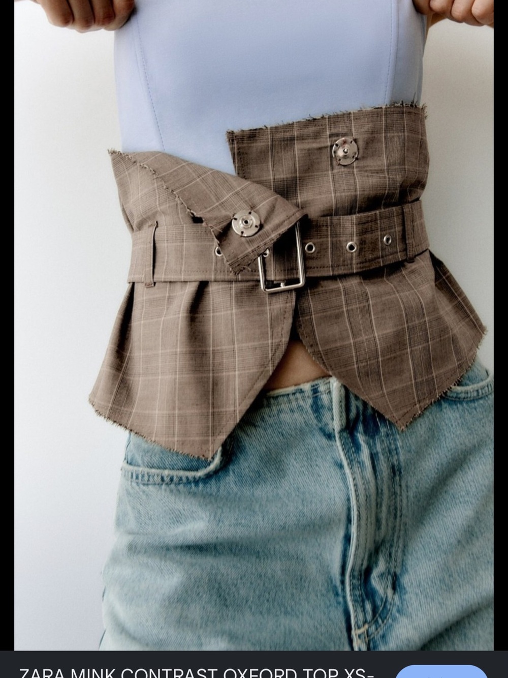 Zara Brown Plaid Belted Waist Corset Top